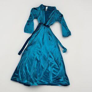 🦋 VTG JCPenney Teal Velour Robe XL Arnel Triacetate Long Housecoat